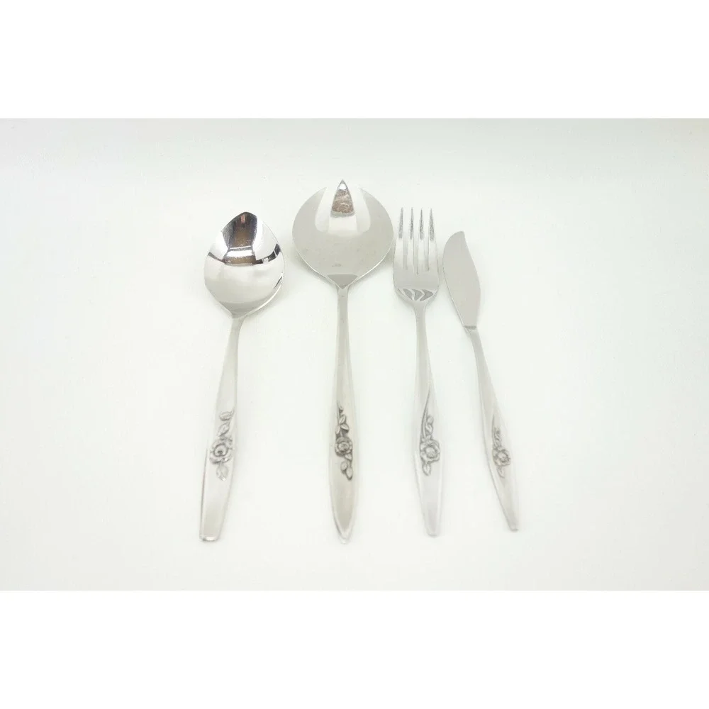 4 piece Oneida Oneidacraft Deluxe Lasting Rose Stainless Flatware Lot